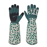 ZNTIHZ Lange Gartenhandschuhe, dornensichere Handschuhe, Segeltuch, Rosenschnitt-Gartenhandschuhe mit Touchscreen, atmungsaktive Arbeitshandschuhe Für Landschafts-Und DIY Arbeiten(Green,M)