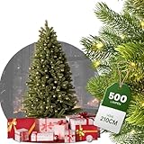 Künstlicher Weihnachtsbaum mit Beleuchtung - [100% Spritzguss] - 210 cm hoch mit 500 LED - naturgetreuer Tannenbaum - mit integrierter Lichterkette - Christbaum mit stabilem Metallständer
