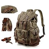 Mens Waxed Canvas Leder Rucksack für Männer Wax Leather Rucksäcke Travel Vintage Bookbag mit Laptopfach Rustikal Large Waterproof