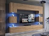 Furnitech Wohnwand Wohnzimmer | Hängend Wohnwand Modern | Wohnzimmer Schrankwand mit Regale und TV Schrank | Wohnzimmer Möbel ohne LED (Nowara AN1-17S-M50 1A)