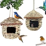 Vogelnest Gras, 2 Stück Gras Bird Nest, Vogelhäus, Handgewebte Vogelhäuser, Vogelhäus zum Aufhängen für Wellensittich Meise, Kanarienvogel, Amsel, Hummingbird, Rotkehlchen (Farbe der Stämme, B)