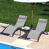 LIFERUN XXL Aluminium Sonnenliege,2er Set mit Beistelltisch und Kopfkissen, stapelbare liegestuhl Garten,Wetterfest,5-Fach Verstellbare Rückenlehne,Geeignet für Gärten,Schwimmbäder,Strand,Draussen