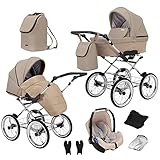 Retro Kinderwagen 3in1 2in1 Isofix Kombikinderwagen Set + Zubehör Farbauswahl Romantic Exclusive by ChillyKids Desert ROM-12 3in1 mit Babyschale