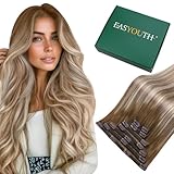 Easyouth Clip in Extensions Echthaar Balayage Blond Extensions Echthaar Clip Dunkelbraun Ombre Aschbraun Mittelblond Echthaar Clip in Extensions Remy Menschenhaar Glatt 30 cm 70g 7pcs #3/8/22