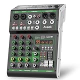 Aveek Audio Mixer,Professionelles Soundboard-Mischpult mit USB-Stick/Bluetooth/Computer/4-Kanal-Stereo-Eingang DJ Mixer,48V Phantom Digital 99 DSP-Effekt für PC-Aufnahme Karaoke Studio Streaming