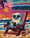 N.LANSHAN Diy Teppich Knüpfen Set Cartoon-Robbentier Knüpfteppich-Set Für Erwachsene Und Kinder，Kreuzstich-Sets，Teppich，Wandteppich，Handarbeit 90x120cm