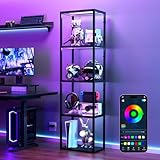 ONLYWIN RGB Vitrinenschrank mit 4 Ebenen, Glasregale, Eckschrank Schlafzimmer, Musik-Sync-Licht, dimmbare LED-Stehlampe, Schaukasten Vitrine für Gaming-Zimmer, Sammelfiguren, Kunst & Dekoration
