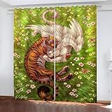 EXSANLIEAY Verdunklungsvorhänge Tiger, Vorhang Blickdicht Wiese Vorhänge mit öSen 2er Set für Schlafzimmer Kinderzimmer, Deko Gardinen Wohnzimmer - B117 x H137 cm