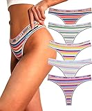 FINETOO 5er Pack String Tanga Damen Baumwolle mit Niedriger Leibhöhe Sportbund Thongs Unterhosen Frauen Bunte Streifen Mehrpack S-XL