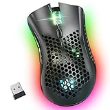 WolfLawS KM-1 Kabellose Gaming-Maus, Computermäuse, USB Kabellose Maus mit Wabengehäuse, 6 programmierte Tasten, 3 Einstellbare DPI, Ergonomische RGB Optische Gamer-Maus für Laptop PC Mac