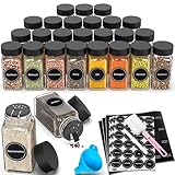 DIFULI 24 Gewürzgläser Eckig Set mit Deckel, 120ml Gewürzdosen mit 340 Etiketten, Gewürzstreuer Spice Jars Gewürzbehälter mit Trichter mit Streueinsatz,Leeren Aufklebern, Sieben, Organizer Küche