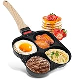 Spiegeleipfanne, Pancake Pfanne mit 4 Pfanne Egg Pan Augenpfanne mit Antihaft-Beschichtung, Eierpfanne Bratpfanne Omelettpfanne spiegeleiform Frühstückspfanne für Induktion Gasherd (Schwarz)