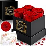 Frasheng Rosenbox - 4 Infinity Rosen Ewige Rose,Konservierte Rose,3-4 Jahre haltbar,Rosenbox mit Konservierte Blumen,Geschenke für Frauen für Valentinstag Muttertag,Geburtstag,Hochzeitstag,Weihnachten