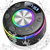 Bluetooth Lautsprecher, Musikbox Bluetooth Lautsprecher Dusche mit LED Licht, IPX7 Wasserschutz Tragbarer Lautsprecher Shower mit Saugnapf, 360° Stereo Sound, Wirless Speaker, FM, Freisprechfunktion