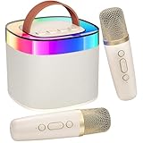 Ankuka Tragbare Karaoke-Maschine, Bluetooth Karaoke Lautsprecher mit 2 Mikrofon, Pickups und Party LED-Lichtern, Geschenke für Freunde,Beige