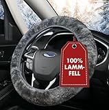 Walser Lammfell Auto Lenkradbezug, Winter Zubehör in Grau, Lenkradschutz