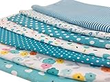 7Pcs Baumwollstoff Patchwork Stoffe YXJDWEI DIY Gewebe Quadrate Baumwolltuch Stoffpaket zum Nähen mit vielfältiges Muster 50x50cm Hellblau