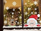 DERAYEE 6 Stück Fenstersticker Weihnachten Weihnachtsmann Elch Schneeflocken für Weihnacht Fenster Tür Dekoration