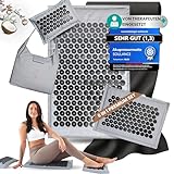 Akupressurmatte mit Kissen- 6-in-1 Premium Set [inkl. Yoga-Tuch] & Tragetasche,Kokosfaserfüllung – Massagematte, Akupunkturmatte gegen Nacken-und Rückenschmerzen (Eis Grau XXL Set)