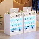 Empfangstheke mit LED-Beleuchtung,Rezeptionstheke Klein Empfangstresen mit Abschließbaren Schubladen & Ausstellungsregal,Moderner Verkaufstheke Rezeptionstisch für Salon Geschäft Hotel Büro 60x60x95cm