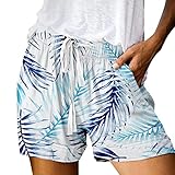 YANFJHV Kurze Hose Damen, Sommer Bedruckte Sport Shorts Damen Hotpants Trendy Shorts Damen Sport Weites Bein Freizeithose Kurz Boxer Shorts Sportshorts Damen-Shorts Sweatshorts mit Taschen