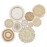 Set aus 10 Boho Wandkörben aus Rattan, Handgefertigte Macrame Körbe aus Wasserhyazinthe und Maisstroh, 7 Größen für Wohnzimmer, Schlafzimmer, Esszimmer, Büro Dekoration