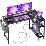 BEXEVUE Eckschreibtisch mit Steckdosenleiste – 120x70 cm Ergonomic Kleiner L-förmiger Ablagefächer, Umkehrbarer PC Ecktisch Computertisch, Corner Gaming Tisch für Studium Arbeit Zuhause Schlafzimmer