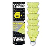 Talbot Torro Badminton Ball Tech 450, 6er Dose, Farbe: Gelb, Geschwindigkeit: Blau/Mittel, Premium-Nylonfederball, Federball Shuttle, Nylonshuttles, für Indoor & Outdoor Federball & Badminton