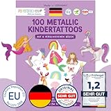 Papierdrachen 100 Metallic-Tattoos für Kinder - Hautfreundliche Kindertattoos Einhorn und Regenbogen - als Geburtstagsmitgebsel & Geschenkidee - für Jungen und Mädchen - in Deutschland hergestellt