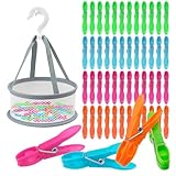 Deepton 48 Stück Wäscheklammern mit Korb, Windfeste Bunte Wäscheklammern Ohne Abdruck, Plastik Sockenklammern, Handtuchklammern, Clothes Pegs für Wäscheleine, Kleidung, Socken, Kleiderbügel