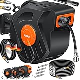 MASKO® Automatik Druckluftschlauch Aufroller 20m – Schlauchtrommel mit 1/4' Anschluss, Schlauchaufroller, Wandhalterung, Tragegriff, 180° schwenkbar, Schlauchbremse, vormontiert & sofort einsatzbereit