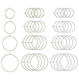 PandaHall 80pcs 4 Größen Messing Runde Creolen Drahtreifen Weinglas Charm Rings Perlenreifen Für DIY Craft Making Party Gefälligkeiten, Goldenen Und Edelstahl Farbe