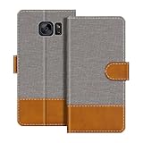 UOGNADGD Leder-Flip-Portemonnee-Hülle Kompatibel mit Samsung Galaxy S7 Handyhülle mit Kartenhaltern, RFID-Blockierung, Magnetverschluss & Kickstand (Grau)