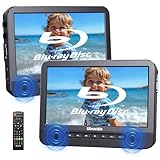 GOnavidio Blu Ray DVD Player Auto 2 Bildschirme 10,5' Mit 5 Stunden Akku HDMI-Ausgang, tragbarer Bluray DVD Player Auto Fernseher, Surround-Sound Effekt Mit AV IN- und AV Out-Funktion