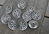 10 Stück Knöpfe Metall 15mm Edelweiss Enzian Ösenknöpfe Trachtenknöpfe silber glänzend oder altmessing (silber)