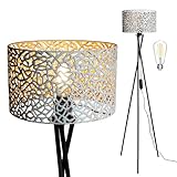Osasy Dreibein stehlampen mit Wechselschirm, Dimmbar Design standlampe, Standleuchte für Wohnzimmer und Büro (Schwarz - Weißgold Metall-mountain Schirm)