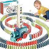 NCKIHRKK Domino Zug Spielzeug,160 Stück Domino Baustein Zug Set,Elektrischer Zug Domino Spielzeug,Elektrischer Zug mit Licht und Ton,Pädagogisches Spielzeug für Mädchen und Jungen ab 3 Jahren, Blau