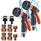 Gartenbrause 2er Set, Handbrause Garten 8 Bewässerungsmuster, Einstellbarer Wasserdurchfluss, Hochdruck Handsprüher Spritzpistole für Gartenbewässerung, Haustierdusche, Autowäsche (Orange)