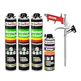 Isolbau Bauschaum-Set - Inkl. 3 x 1K Montageschaum B2 Pistolenschaum mit hervorragender Schall und Wärmedämmung (je 750 ml), 1 x PU-Schaum-Reiniger (500 ml) & 1 x Schaumpistole, Verfüllen