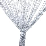 Vidillo Fadenvorhang, Fadenvorhang Glitzer Weiss 100 x 200 cm Wandvorhang Schaufensterdekoration, Dekorative Gardine Raumteiler Fliegenschutz für Hochzeit, Café, Restaurant (Grau)