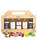 LAUX Essig Öl Geschenkbox - 5 Sorten im Set: Olivenöl, Walnussöl, Balsam & Aperitif - Für Salate Oder Herzhafte Gerichte - Grill Geschenk Set für Sie & Ihn (5 x 40ml)