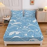 Spanbettlaken 180x200 Meer Spannbetttuch Spray Bettlaken Boxspringbett mit Gummizug Spannbettuch Mikrofaser für Matratzen von 30 cm Mit 2 Kissenbezüge 80x80 cm