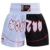 Farabi Muay Thai Kickboxing Short Training Satin Boxing Trunk (Black/White, L)