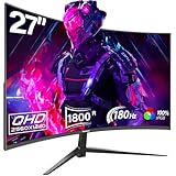 Gawfolk 27 Zoll Curved Gaming Monitor QHD 180Hz, PC Bildschirm Gebogen 2560X1440P, Rahmenloses 1800R Computerbildschirm unterstützt VESA, DP, HDMI