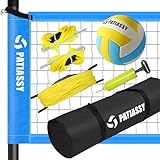 Patiassy Volleyballnetz Garten Outdoor Mobiles Set Mit Stangen, Höhenverstellbar Volleyball Netz, PU Volleyball, Handpume, Grenzlinie, Tragetasche für Rasen Standardgröße 9,5m* 1m (Blau)