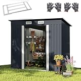 RELAX4LIFE Gartenhaus Metall, Geräteschuppen wetterfest aus verzinktem Stahl, Gerätehaus mit abschließbaren Schiebetür, Schrägdach, Belüftungsöffnungen, für Garten & Hof, 213 x 112 x 186 cm, Anthrazit