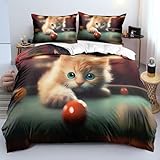 Generisch Kätzchen 3D-Bedruckte -Federbettdeckenhülle - 100% Microfaser 220x240 cm Schön 3-Teiliges Bettwäsche-Set mit 2 Kissenbezügen, mit Reißverschluss und Eckbändchen