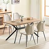 LEWE Esszimmergruppe Esstisch mit 4 Stühlen, 140 x 80 x 76 cm Rechteckig Esstisch aus Holz mit 4 Esszimmerstühle mit Hohe Rückenlehne, Schwarz Eisenbeine, für Küche Esszimmer und Wohnzimmer