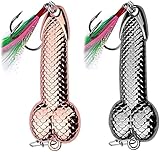 LINONI 2 Stück Rotgold Silber Metall Fischhaken Spinner Löffel Köder Fisch Feder Haken Harte Köder Pailletten Angelzubehör