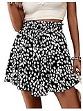 GORGLITTER Damen Shorts Breites Bein Hosenrock Locker Sommershorts Geblümt Sommer Skort Kurze Hose Shortrock mit Muster Schwarz L